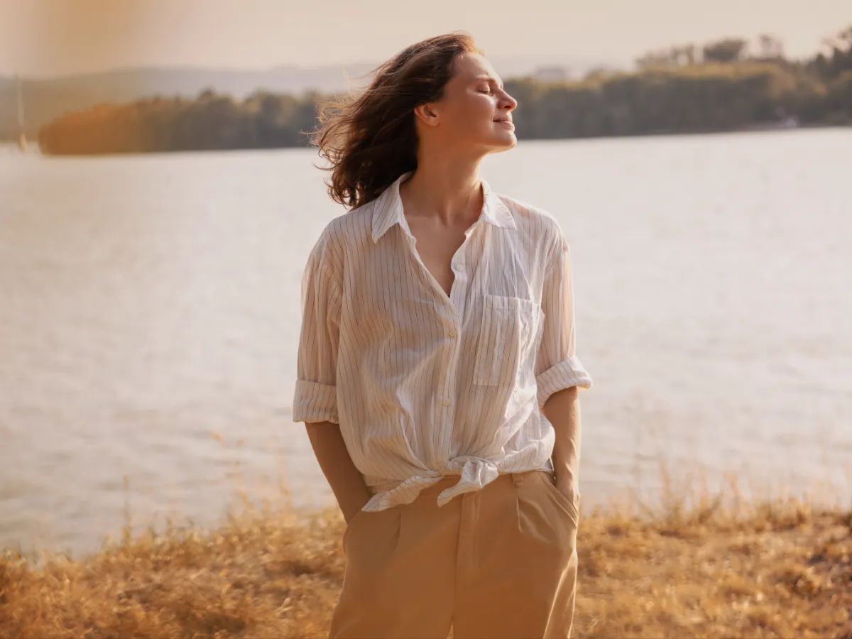 Woman embracing acceptance during a therapy session